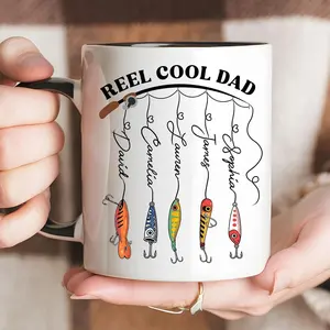 [Sale Up To 45%] Personalized Dad Mug with Kids Names, Reel Cool Dad Fishing Coffee Cup, Fathers Day Gift for Grandpa, Fishing Lover Gift