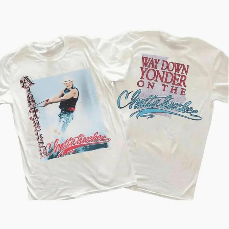 Vintage 1992 Alan Jackson Chattahoochee Tour 2 Side T-Shirt , Unisex Cotton Graphic Tee, Unisex Cotton Graphic Shirt , Trendy Regular Workout T-shirt, Summer Cotton