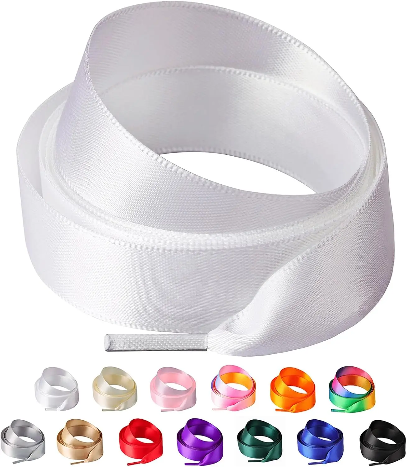 2 Pairs Ribbon Shoe Laces for Women, 3/4" Wide Colorful Satin Shoelaces for Sneakers(Gift)