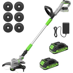 12" 21V Weed Wacker Cordless, 2 in 1 String Trimmer & Edger with Auto Line Feed, 2 Speed Modes, 2 X 2.0Ah /1 X  Charger/6 X Replacement Spools, Weed Eater for Lawn, Garden, etc