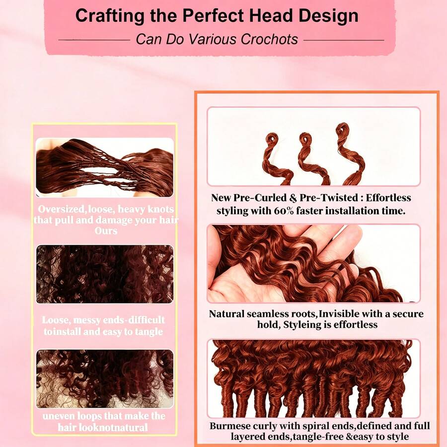 Women's Virgin Human Hair Crochet Piece - 18/20in, 50g Pre-Looped Feather Bond Open End, Burmese Curly Waves, Invisible Seamless Knotless Soft BM Hair, Natural & Bouncy, Virgin Hair
