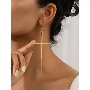 Women's Street Trend Cross Charm Dangle Earrings, 1 Pair Trendy Minimalist Drop Earrings, Chic Bold Jewelry for Party & Daily Wear