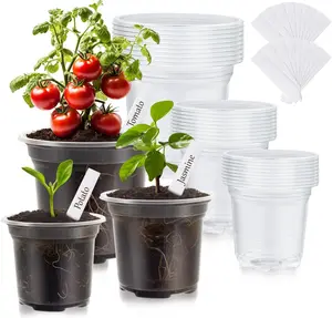 30 Packs Clear  Pots for , 3.5/4/5 Inch High Transparency Plastic Seedling  Pot with Drainage Holes, Includes 20 Labels