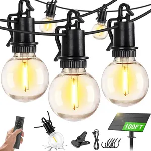 100FT Solar Lights Outdoor Wateroproof, Solar String Lights with Remote USB Port 32 LED Shatterproof,Dimmable Outdoor Lights Long Last for Garden, Patio, Backyard, Yard, Camping Christmas Light