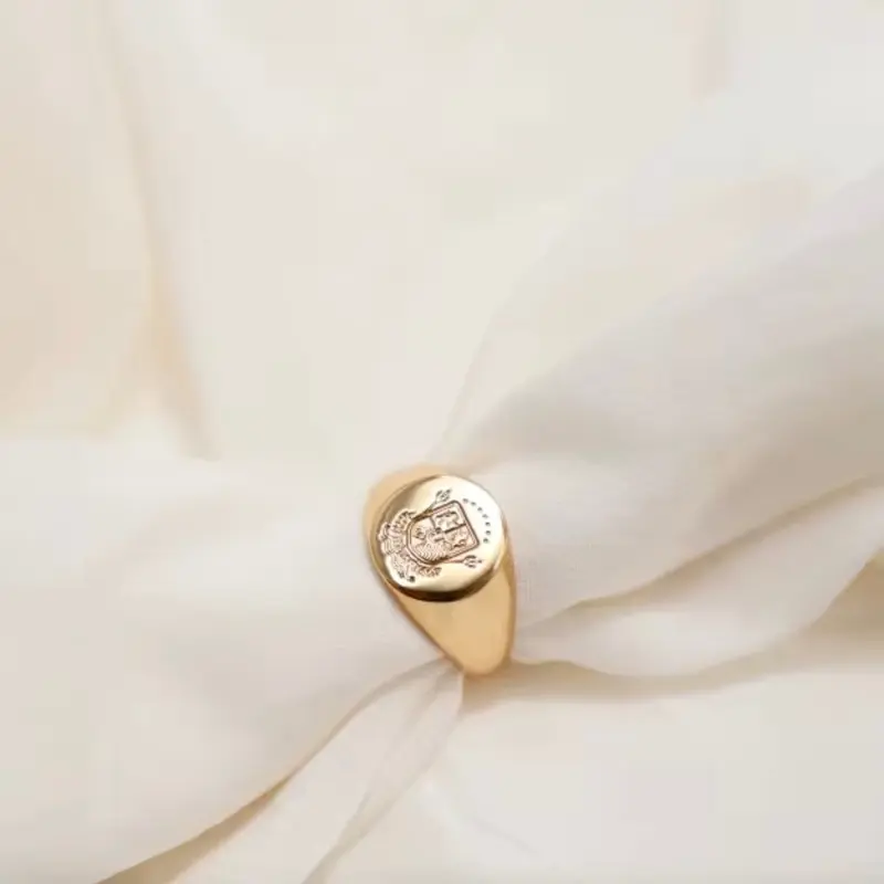 Royal Signet Ring - Elegant Gold Tone Design with Intricate Detailing for a Timeless Look