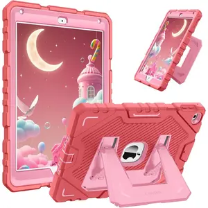 Case for iPad 6th / 5th Generation (2018 2017 Model, 9.7 Inch), iPad Air 2 (9.7 Inch), Fully-Body Rugged Heavy Duty Shockproof Protective Case with Built-in Kickstand for Kids, Pink
