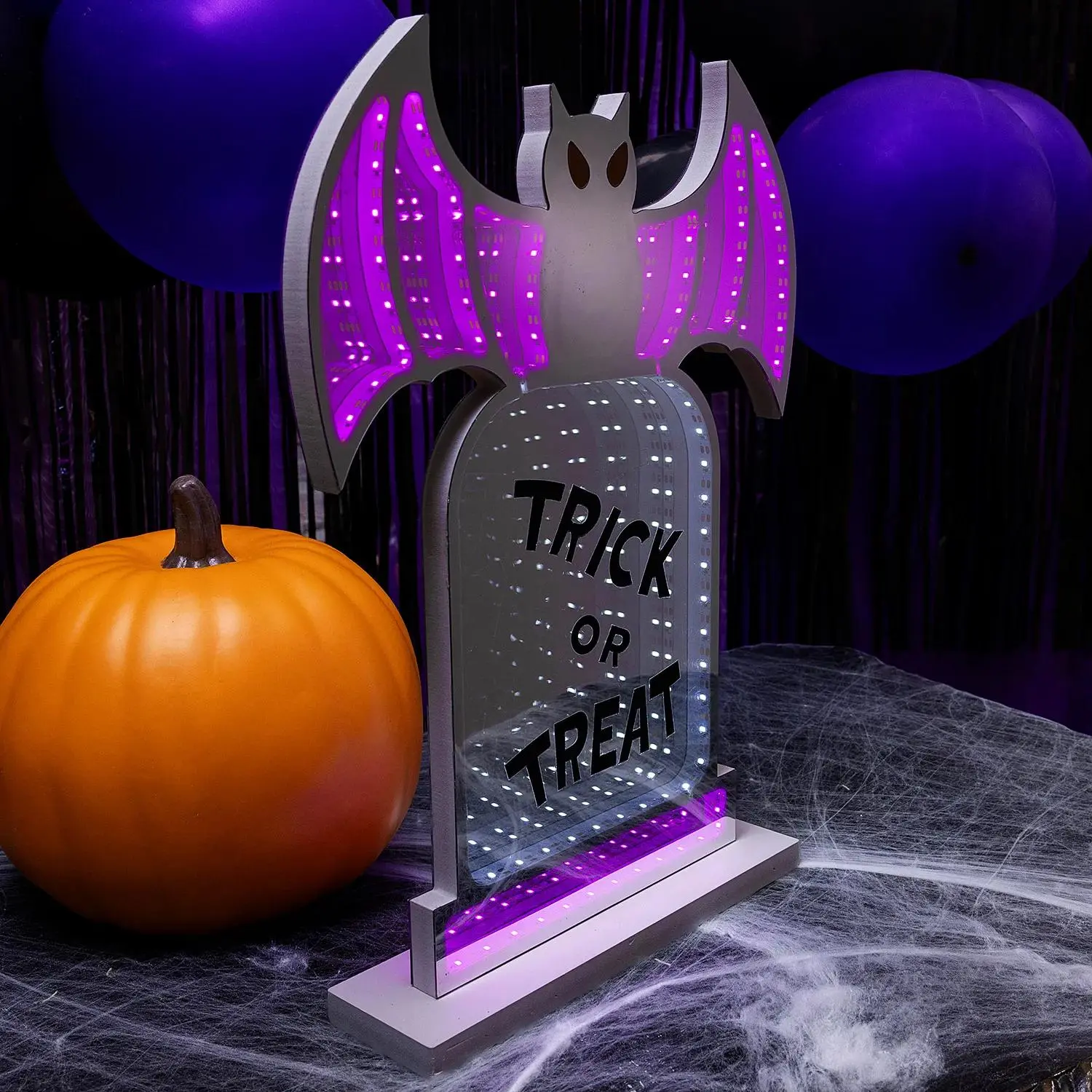 11 3/4" x 15 1/2" Halloween Bat & Tombstone Plastic Infinity Light