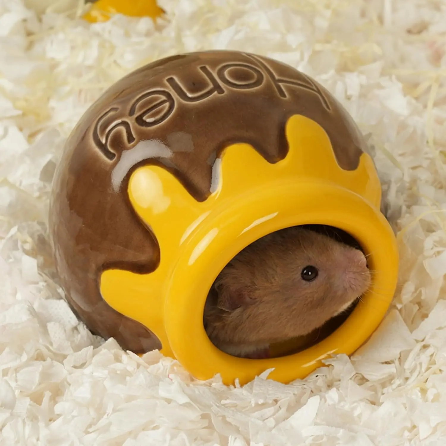 Ceramic Hamster Hideout, Honey Shape Hamster House and Habitat, Syrian Hamster Hideout Decor Cool Bed for All Season Gerbil, Mice Guinea Pig