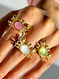 3-piece fashion set: creative, quirky, personalized, refined, unique, fun crab ring set with imitation gemstones/colored stones. Simple, versatile, high-end feel—women’s jewelry for summer vacations and holidays.