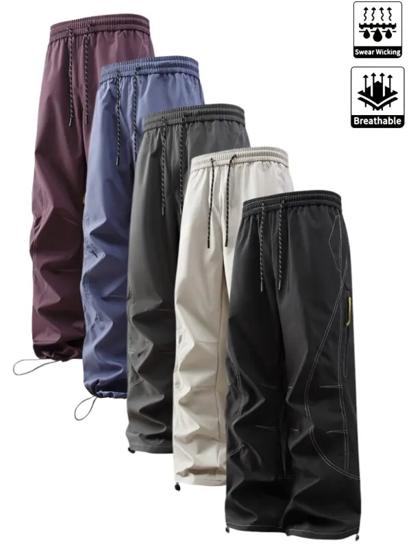 Men's Lightweight Baggy Utility Style Cargo Pants - 2026 New Arrival, 3-Part Ripstop Grid Fabric, Water-Repellent, Windproof, Breathable, Loose Fit, Unisex Activewear for Hiking, Camping, Athletic Sportswear, Plain, Menswear, Ankle Length Men's Pants