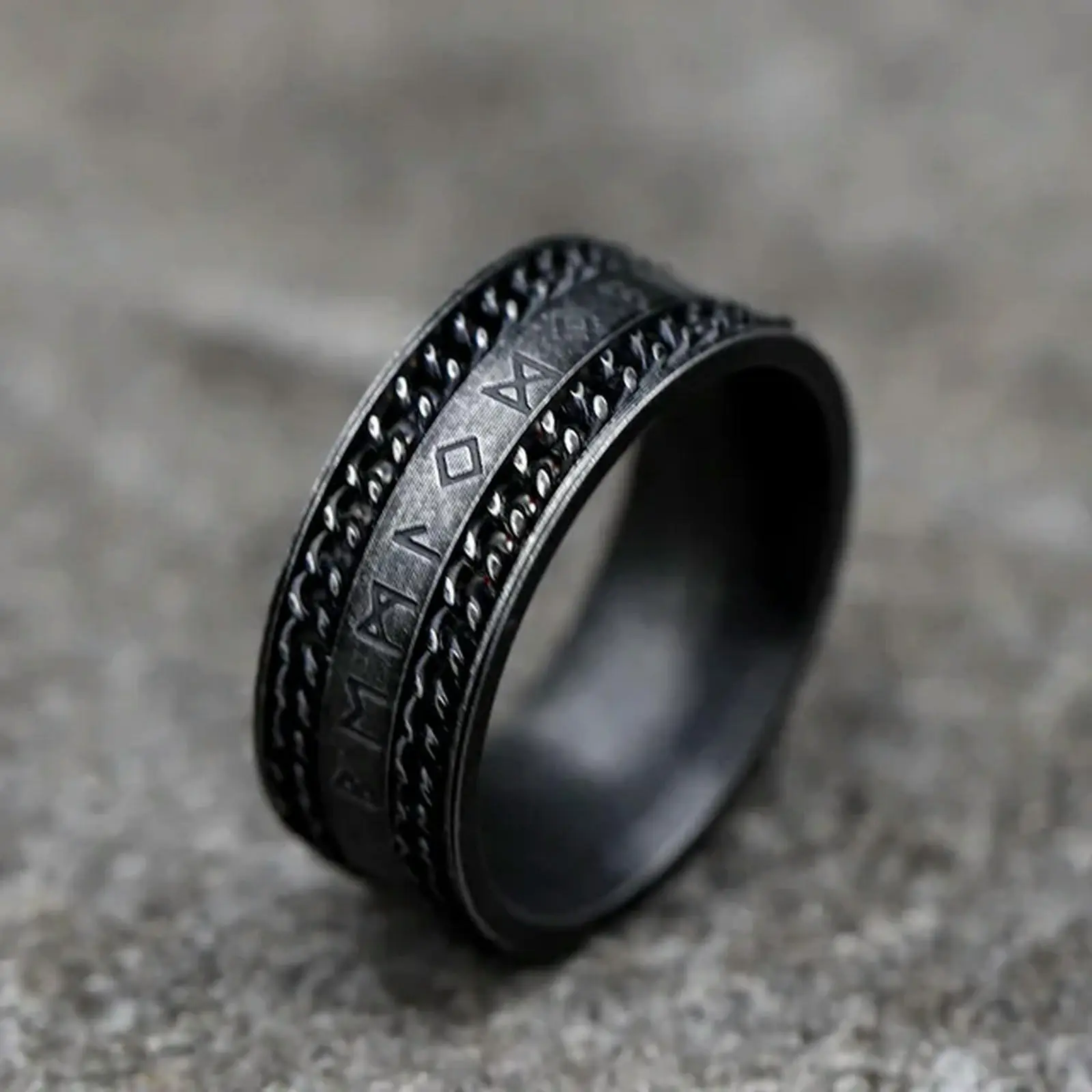 New Men's 316L Stainless Steel Rings Retro Odin Viking Rune With Rotatable Chain Ring Amulet Jewelry Gift