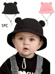 1Pc Infant Baby Toddler Cute Ears Windproof Scratch Rope Fisherman Hat Bonnet With Bunny Ears Children's Adjustable Hat For Kids Girl Boy For Daily Casual Wear 0-2 Years Old