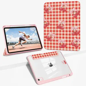 10th iPad protective case Red checkered bowknot cherry 003-Y-10th-Z003