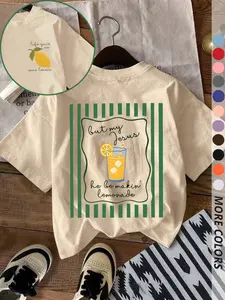 Women's Jesus Lemonade Shirt, Casual Everyday Round Neck Short Sleeve T-Shirt, Loose-Fitting Slogan Print Tee, Ladies Fashion Top