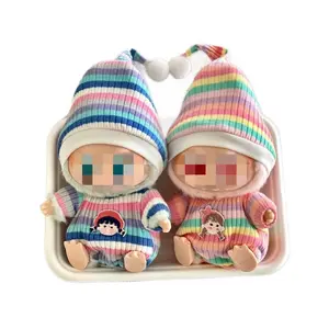 THE MONSTERS Labubu Doll Clothing Macaron 2nd Gen Vinyl Figurine Autumn One-Piece Suit & Hat Set with Rainbow Striped Outfit