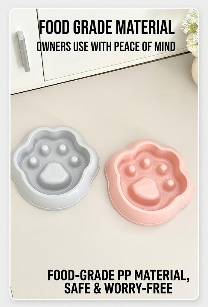 Kawaii 3D Cat Paw Slow Feeder Bowl for Dogs & Cats - Anti-Choke & Stop Vomiting Interactive Puzzle Pet Dish, Food Grade PP Slow Eating Bowl for Healthy Digestion