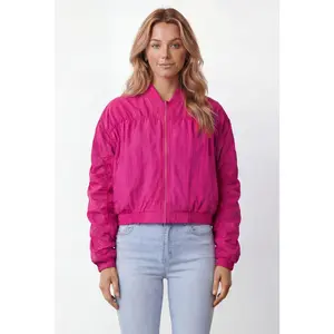 Maeve Ruched Zip Front Nylon Windbreaker Jacket