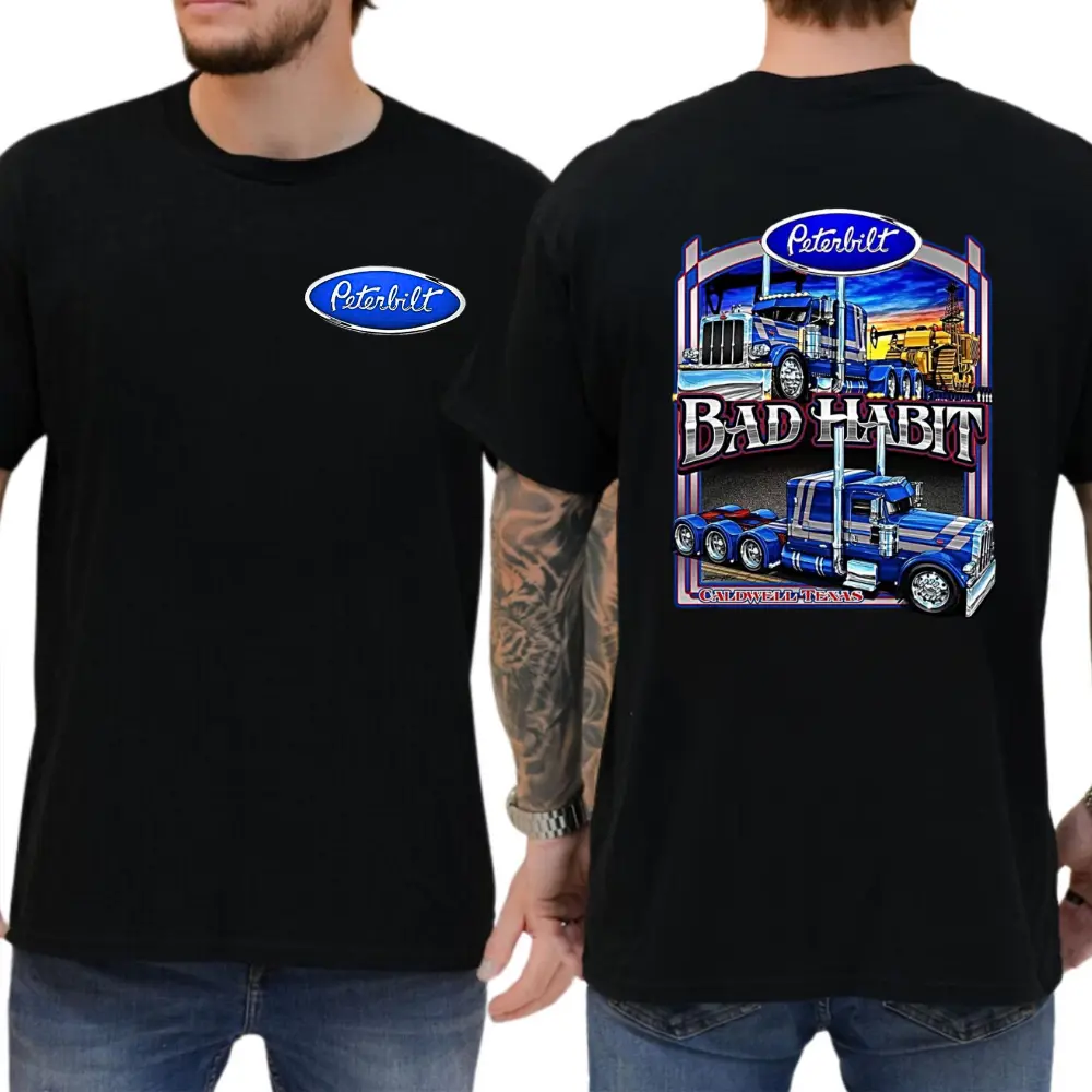 Peterbilt Bad Habit T-Shirt – 2-Sided Semi Truck Graphic Tee, Bold Blue Rig Artwork, Trucker Lifestyle Shirt, Gift for Drivers & Big Rig Fans