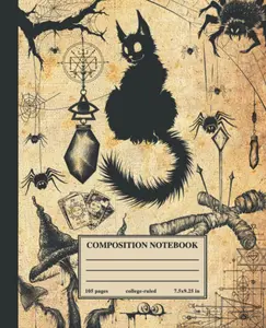 Composition Notebook College Ruled: Vintage Witchcraft Magic Halloween Illustration Preppy Aesthetic Notebook