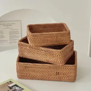 Handwoven Natural Rattan Storage Basket, Light Decorative Organizer for Bathroom Kitchen Living Room, Multi-Purpose Fruit Snack Holder