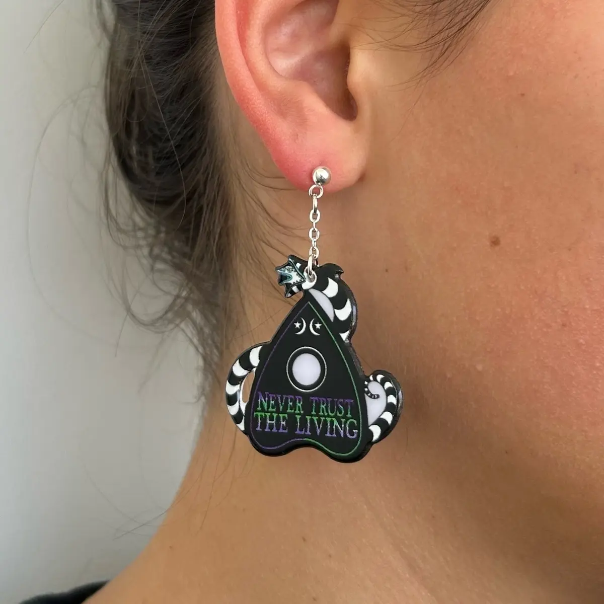 Beetlejuice Planchet Sandworm Earrings - Never Trust the Living - Silver Handmade Earring