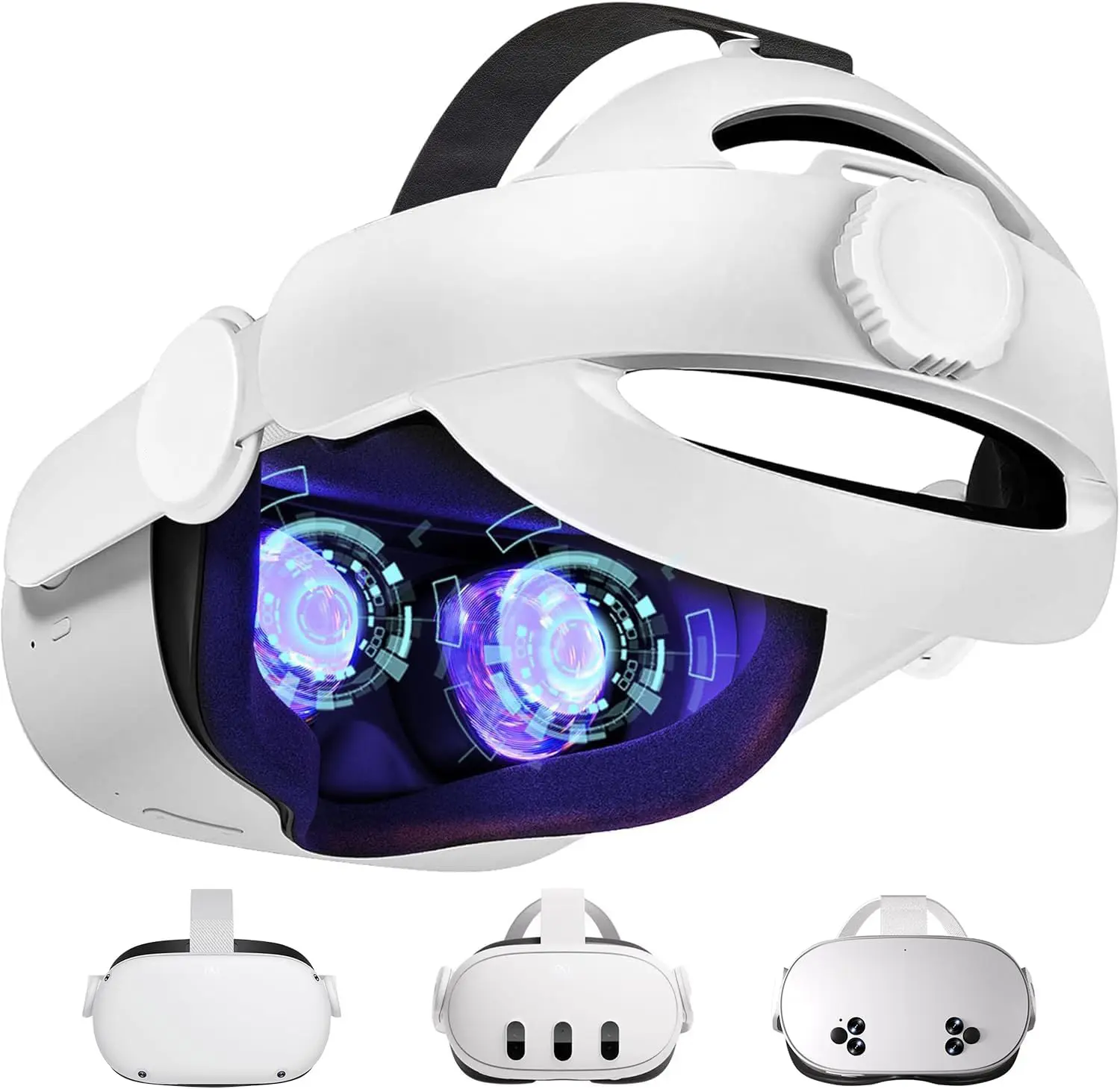 @STELLAR 3-in-1 Adjustable Halo Head Strap with Adjustable Fit for Meta Oculus Quest 2/3/3s, Elite Strap Replacement, Comfort-Enhanced VR Gaming Accessory