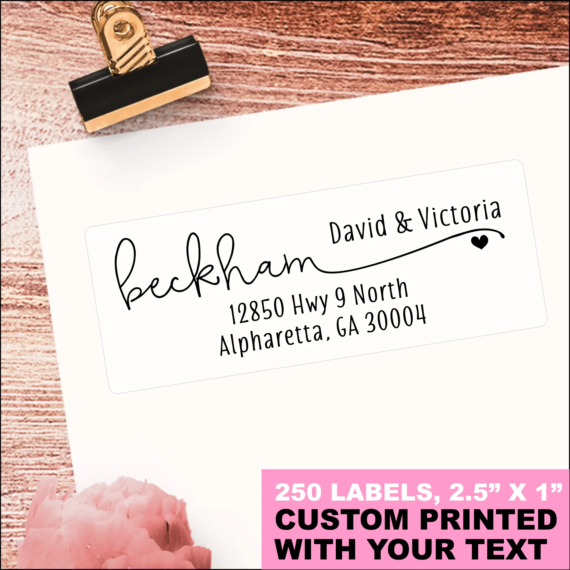 Address Labels - White Personalized Name Stickers, Custom Printed Return Mailing and Shipping Labels for Envelopes, Packages, Business, Home Use - Heart Icon