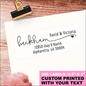 Address Labels - White Personalized Name Stickers, Custom Printed Return Mailing and Shipping Labels for Envelopes, Packages, Business, Home Use - Heart Icon