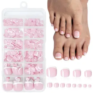 French Style Short Square Toe Nails Tips, Full Cover Glossy Toe Nails, False Toe Nails for Women and Girls, Press on Toenails, Nail Extensions, Nail Extension Set