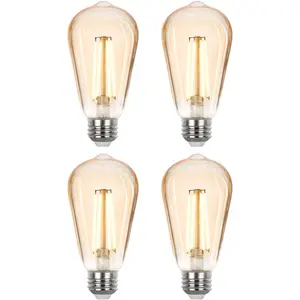 Vintage LED Edison Bulbs 40 watt Equivalent, Dimmable E26 Light Bulb 2700K Soft Warm White, Amber Glass ST58 Vintage Bulb, 90+CRI, 4.5W 400LM, E26 Base, 4 Pack