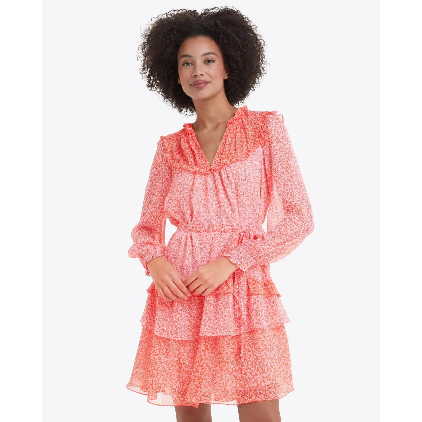 Brandi Tie Waist Dress in Tangerine Floral