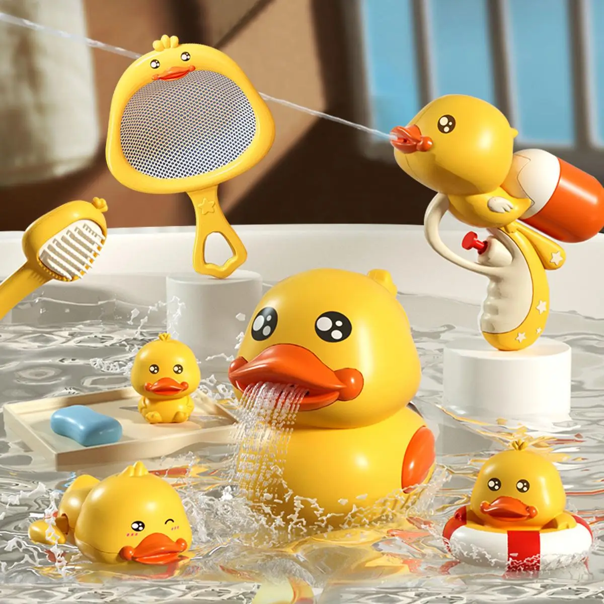 Swimming Toy Set, 8 Counts/set Cute Duck Design Water Spray Toy, Water Play Toy for Shower Bathtub Swimming Pool, Birthday Gift
