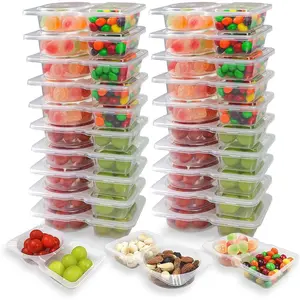 20 Pack Double Compartment Reusable Snack Containers with Lids Portable Plastic Boxes for On-the-Go Meals Snacks Condiments Sauces Kitchen Camping Picnic Travel Safe Flip Top