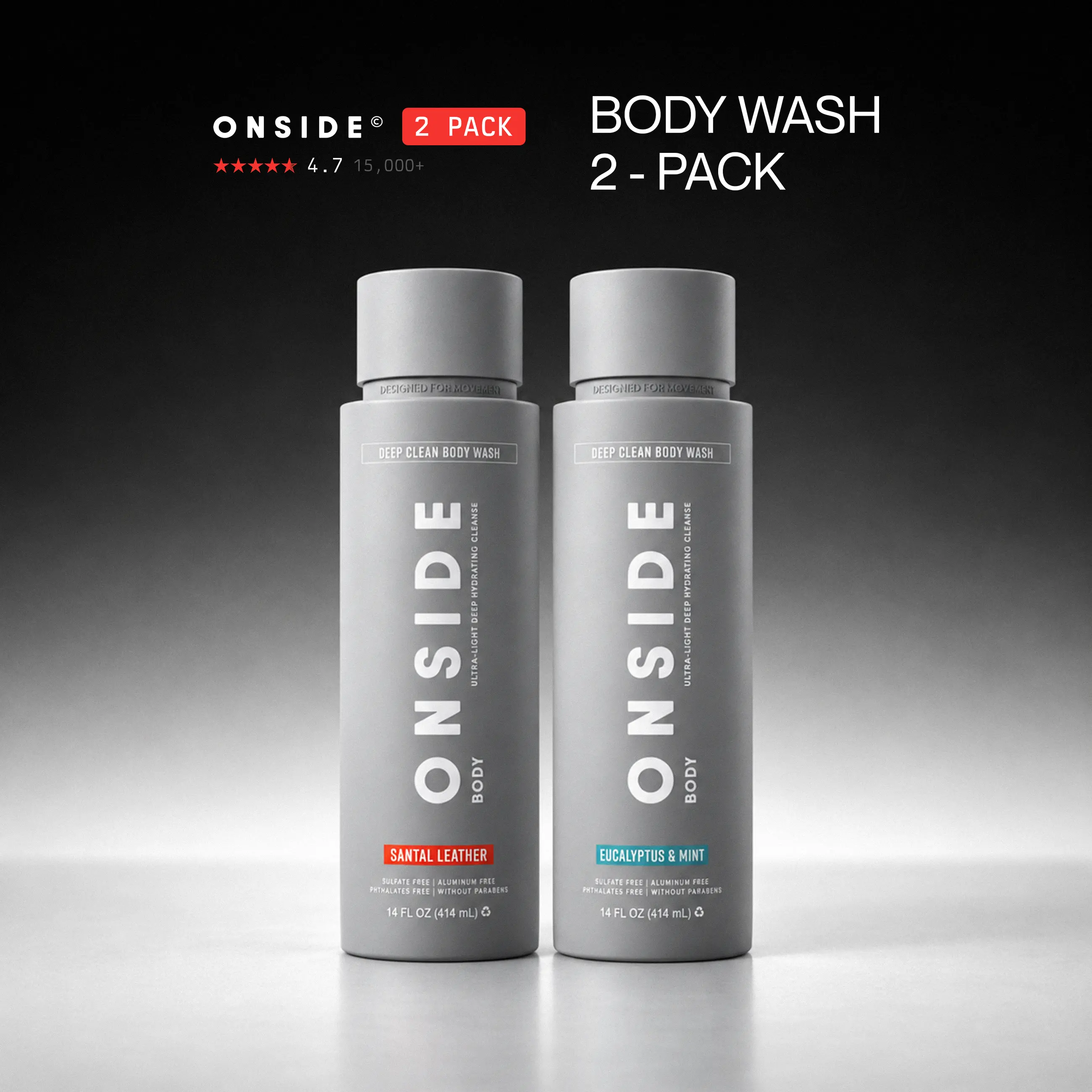 ONSIDE Body Wash 2-Pack | Removes Sweat, Dirt & Buildup | Maintains Skin Balance, Soothes & Refreshes | Dermatologist Tested + Sulfate, Paraben & Phthalate Free