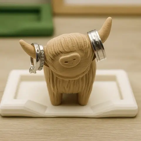 Personalized Highland Cow Ring Holder with Bed Dish - Farmhouse Decor Jewelry Organizer for Men and Women - Lightweight Plastic - Gift for Her or Him - Racks