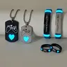 Couple Heart Luminous Design Pendant Necklace & Bracelet & Ring Matching Set, Couples Jewelry Set, Fashion Jewelry for Parties & Daily Wear, Trendy Versatile & Exquisite Jewelry, Fashionable Jewellery Gift for Birthday