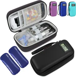 Insulin Cooler Travel Case - Travel Cooler Bag, Portable Temperature Display Diabetes Medicine Cooler with 2 Reusable Ice Packs, PU+EVA+Alum. Material, Waterproof Seal, 120g Weight
