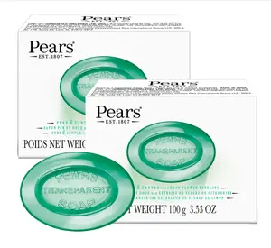 Pears Soap, Pure & Gentle with Lemon Flower Extract, 2-Pack – Transparent Green Glycerin Soap for Radiant, Glowing Skin, 3.53 Oz Ea