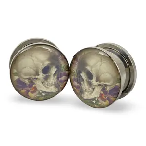 Vintage Skull Style 6 Picture Plugs gauges pair body jewelry