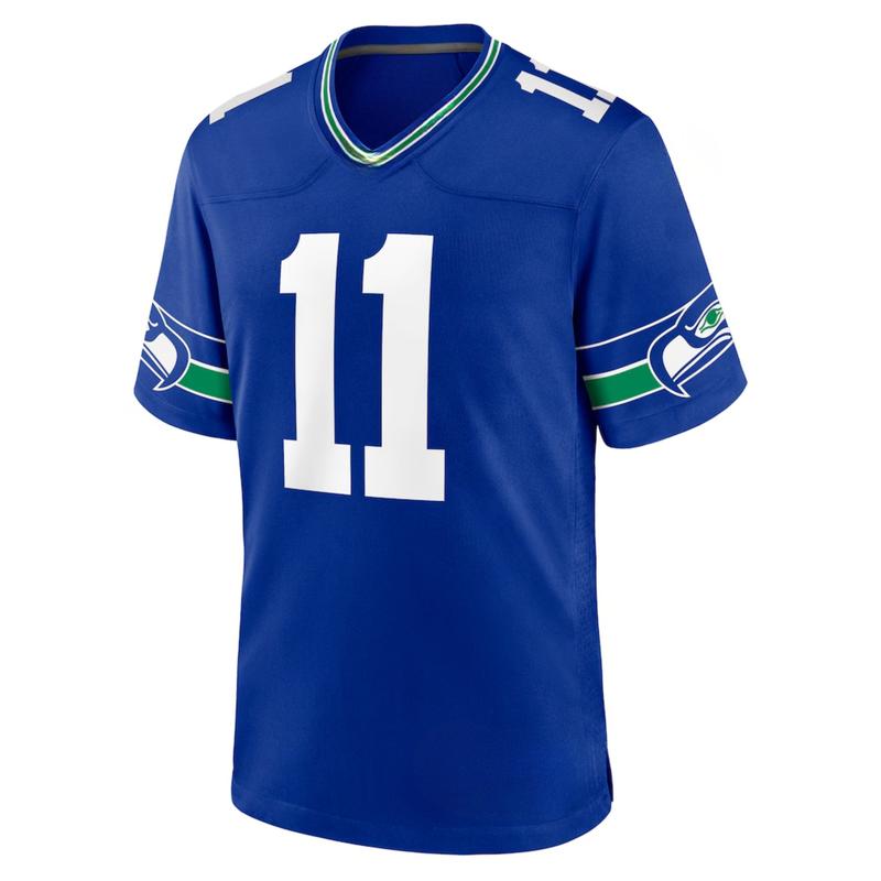 Men's Smith-Njigba Royal Throwback Player Game Jersey Full Logo New 2025 America Football Jersey for Fans Team Outfits Gift for Him Lightweight Soft Polyester Mesh Fabric
