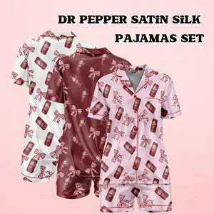 Dr Pepper Satin Silk Pajamas Set - Soft and Seductive Nightwear, Loungewear, Homewear, Ideal Gift For Mom, Gift For Her