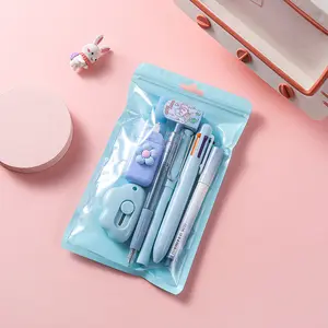 Pastel 7-Piece Stationery Set – Cute Multi-Color Pen, Pencil, Highlighter & Cutter – All-in-One School & Desk Supplies Gift Pack for Students & Journal Lovers