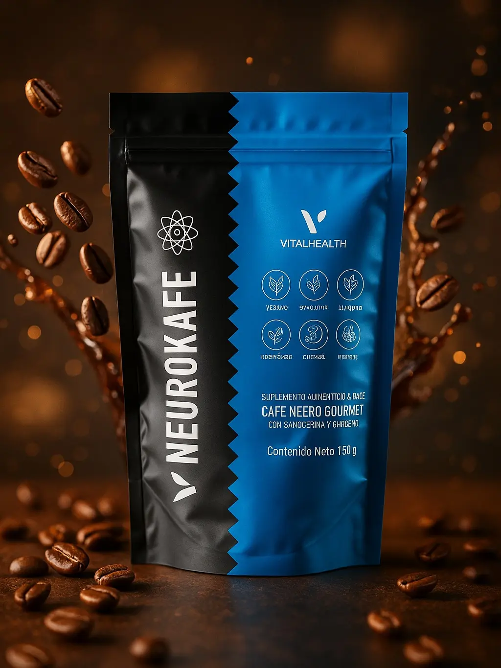 VitalHealth NeuroKaffe - Authentic & Rare Black Coffee Supplement with Santarema & Chlorella 150g