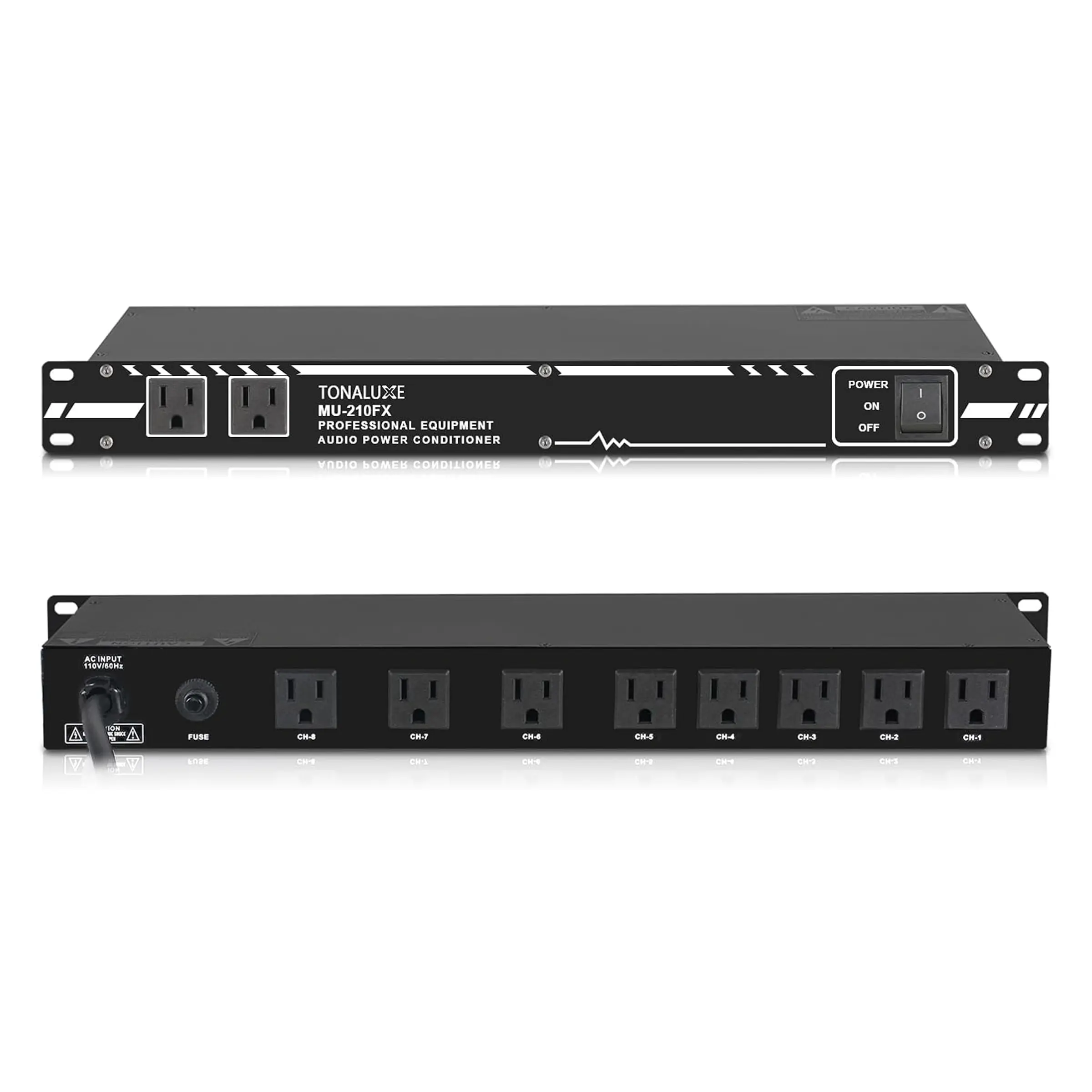 30A Rack Mount Power Conditioner (MU-210FX) - Durable Metal Compact AC Device with 10 Outlets, Noise Protection, Digital Pro Controller Regulator for Speaker Rack, Home Theater, Studio Audio Equipment