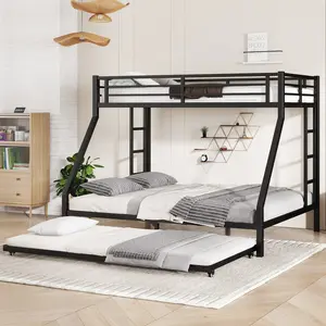 Twin XL Over Queen Metal Bunk Bed with Twin Size Trundle, Black