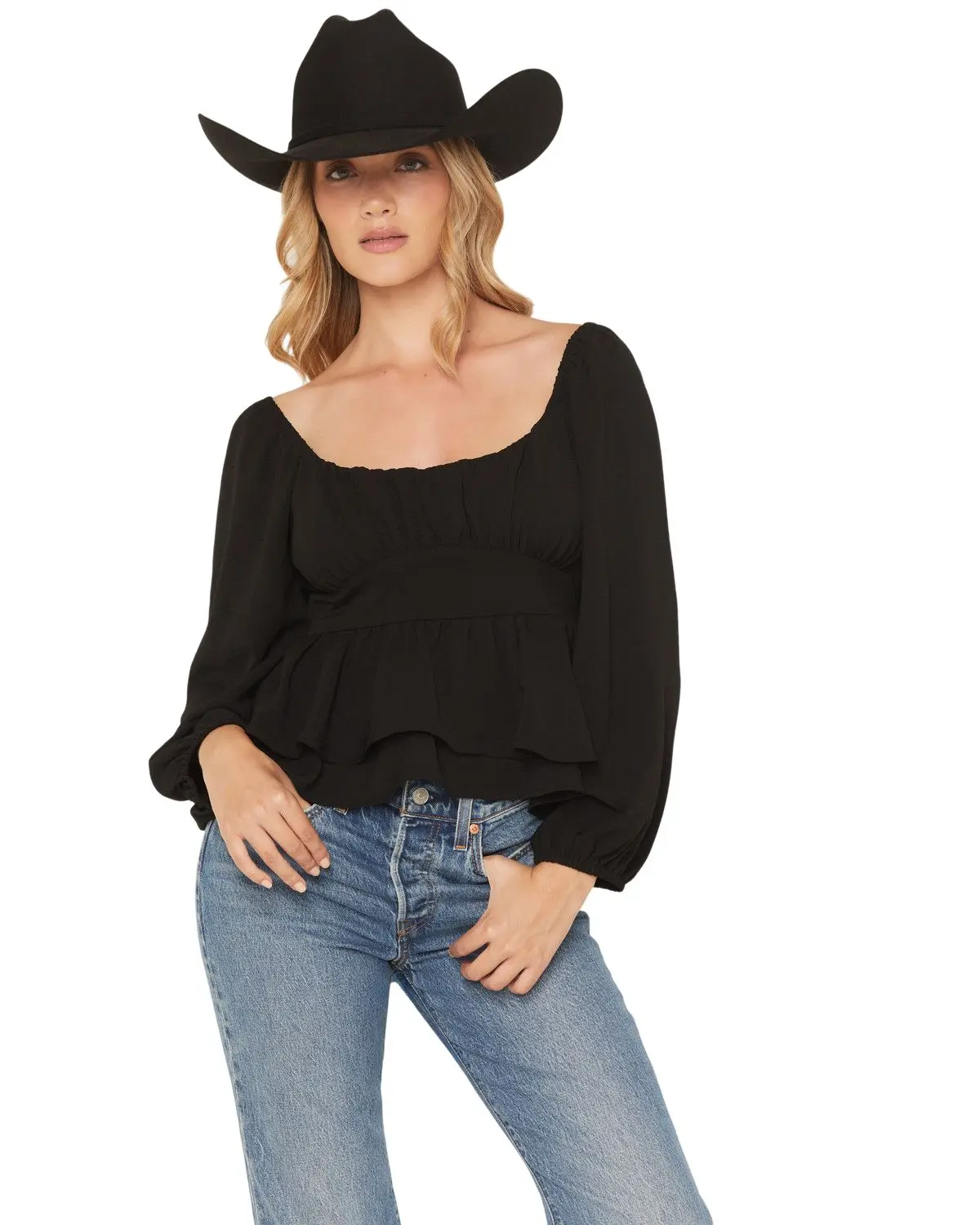 Originality Women's Women'S Boot Barn Emma Double Layer Peplum Top - B1774w039jd-Blk