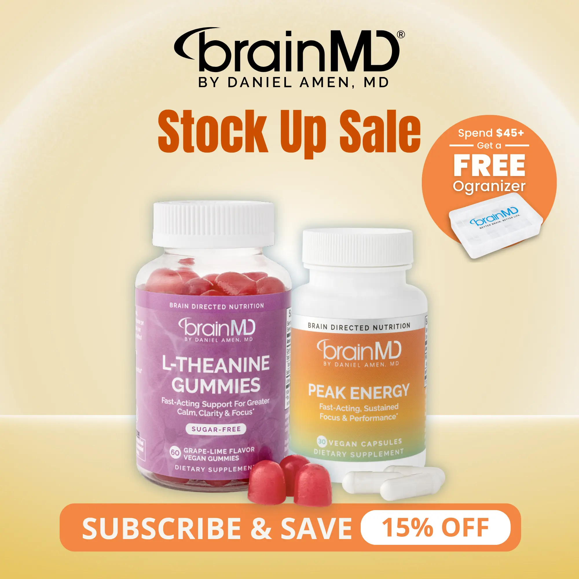 Calm Energy Bundle | BrainMD | Peak Energy 30 Capsules & L-Theanine Gummies 60 Count | Energy & Calm Support | Focus & Stress Relief | PeakATP & L-Theanine