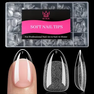 Short Almond Nail Tips - 15 Sizes 240 PCS Half  Full Cover Clear Fake Nails Pre-shaped Press On False Nail Tips Acrylic Soft Nail Gel Tips No C Curve Extension Manicure Home DIY Gelly Tips