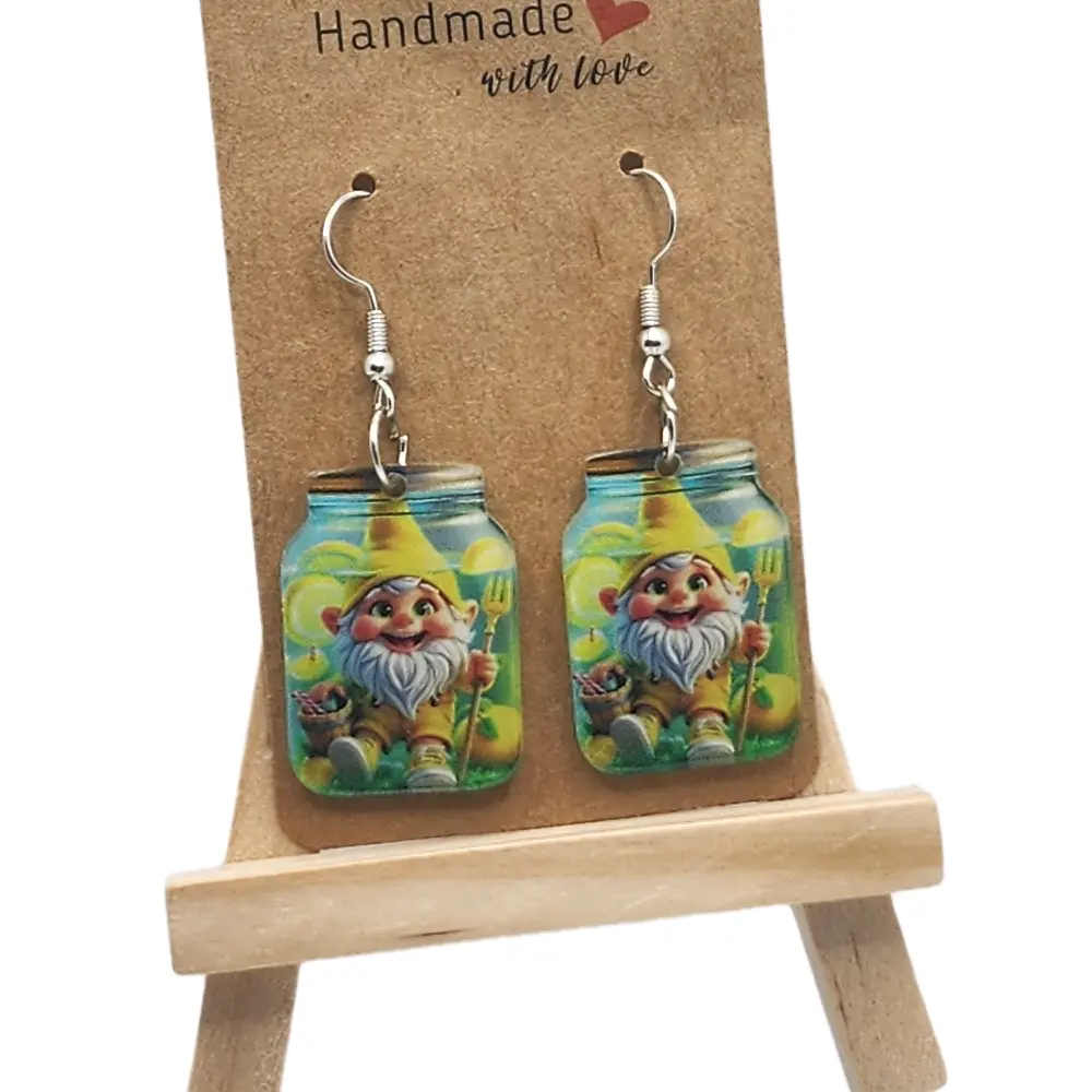 Lemon Dwarf Gnome 2D Acrylic Dangle Earrings Cartoon Cute Style with Dangling Design Handmade with Love