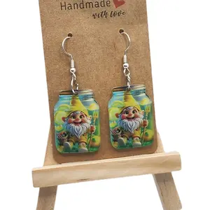Lemon Dwarf Gnome 2D Acrylic Dangle Earrings Cartoon Cute Style with Dangling Design Handmade with Love